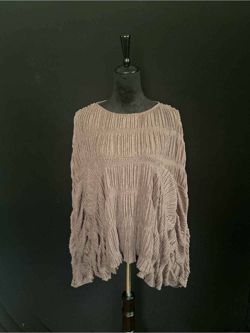Zara Taupe Crinkle Knit Oversized Top
